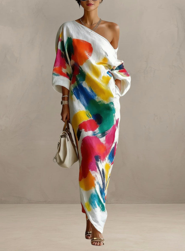Valenza | Artistieke one-shoulder maxi jurk