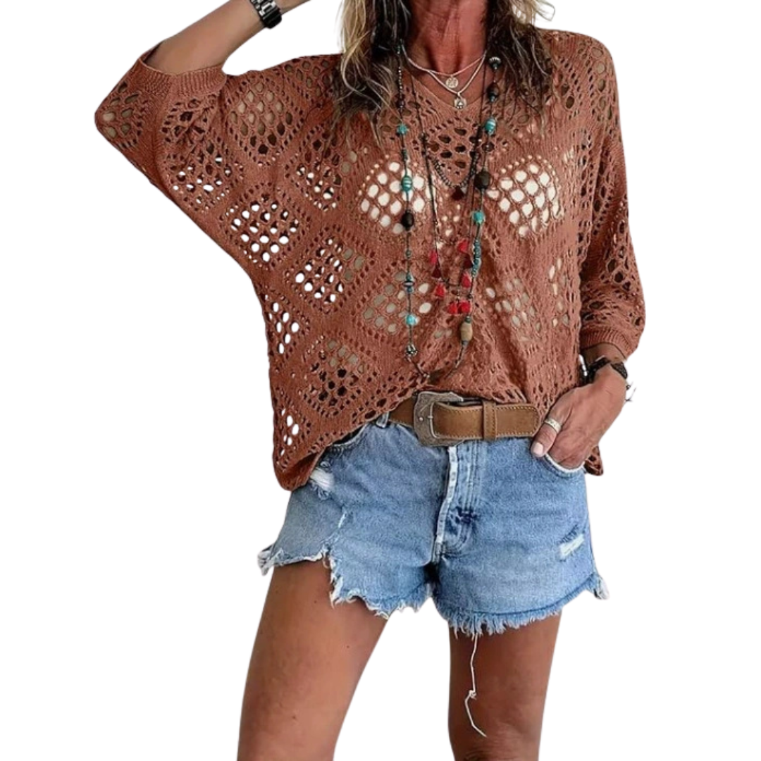 Willa™ | Boho diamond crochet batwing top