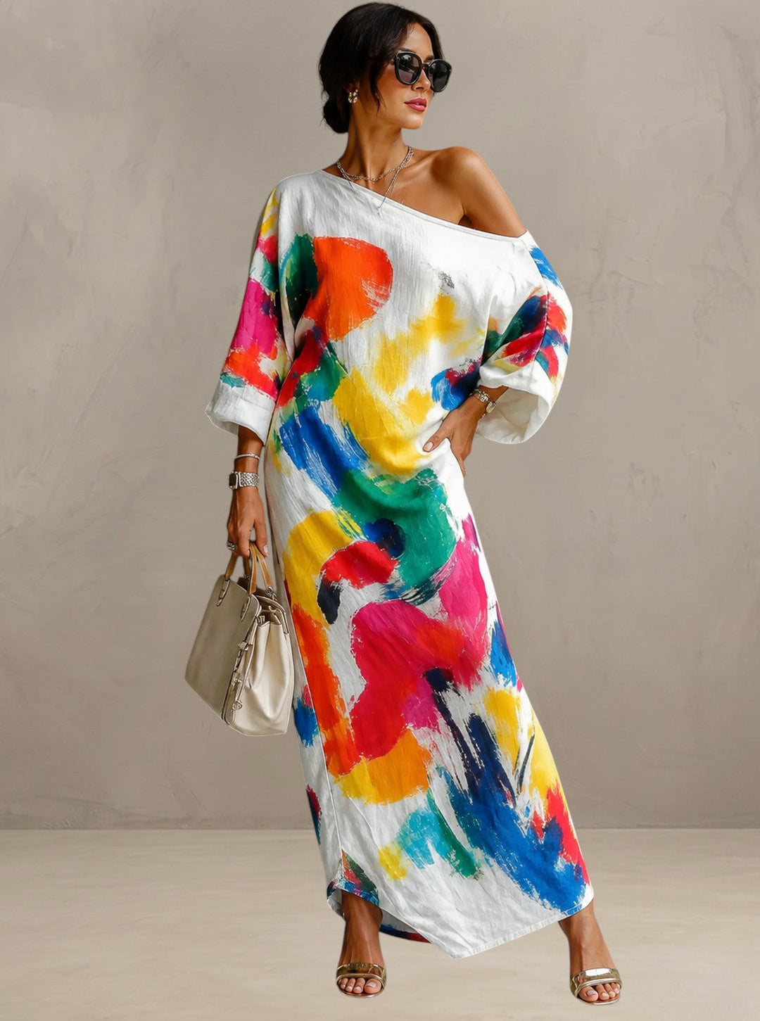 Valenza | Artistieke one-shoulder maxi jurk