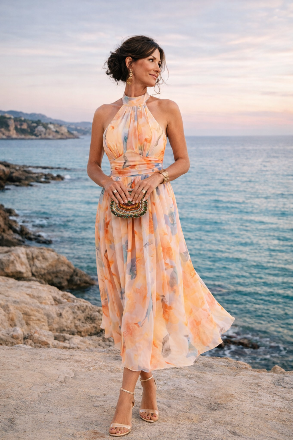 Aurora | Halter neck maxi jurk with watercolour print