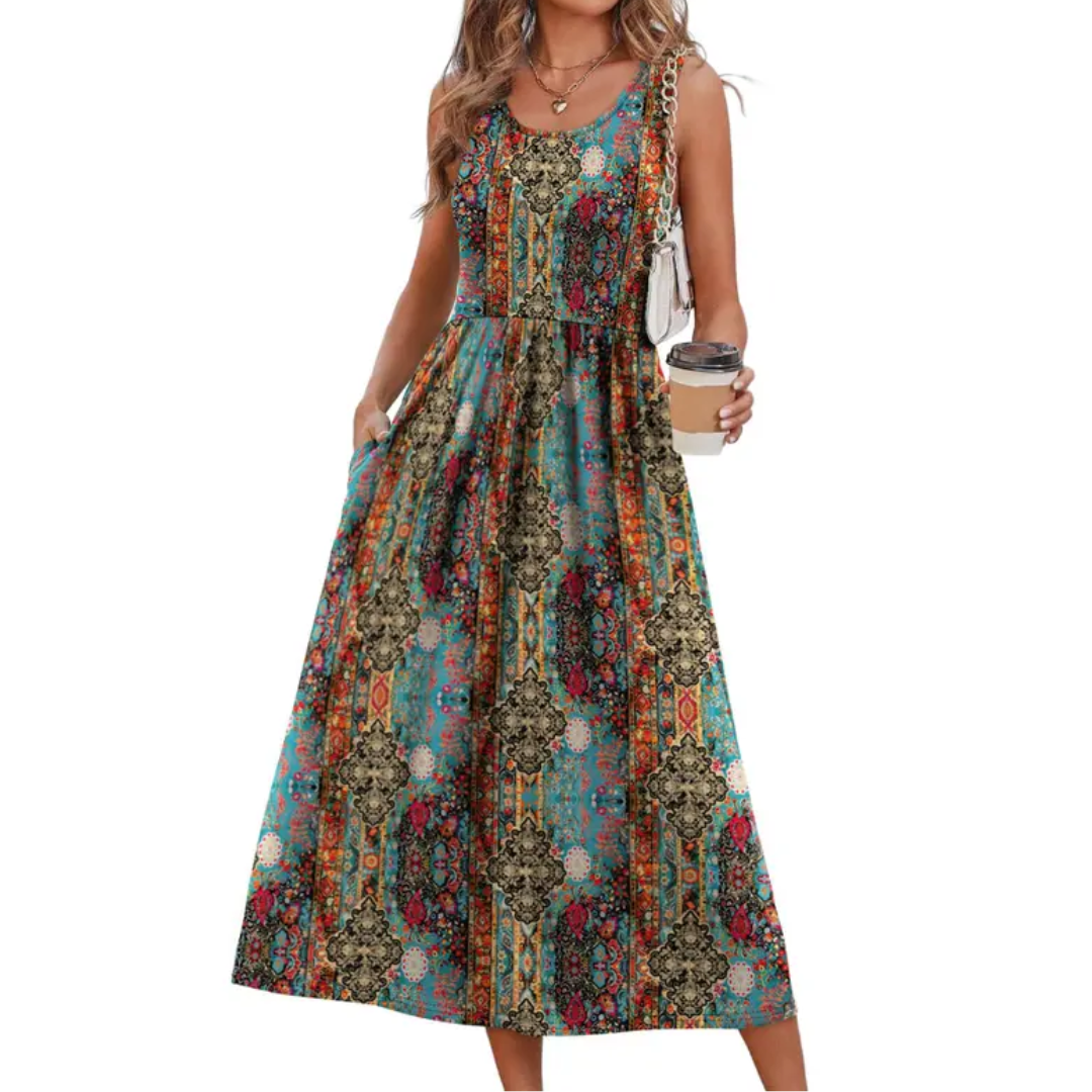 Temperance™ | Boho halter neck soepel vallende midi jurk