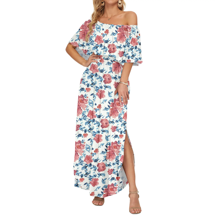 Florentine™ | Bloemen off-shoulder ruffle maxi jurk