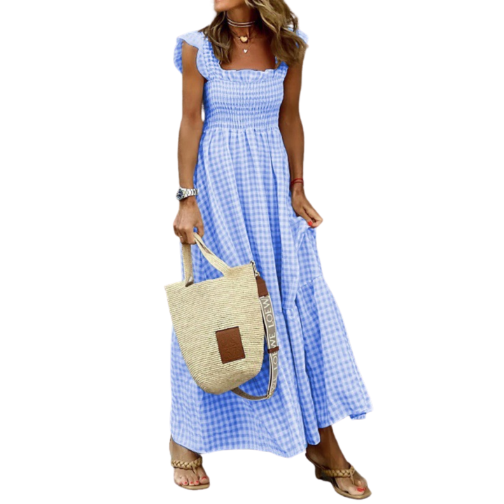 Ottoline™ | Retro plaid smocked flounce jurk