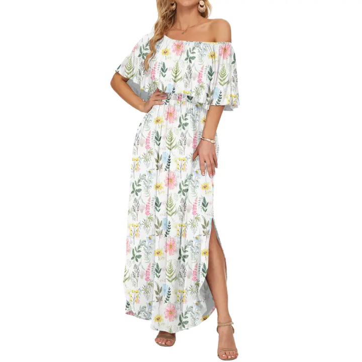 Florentine™ | Bloemen off-shoulder ruffle maxi jurk