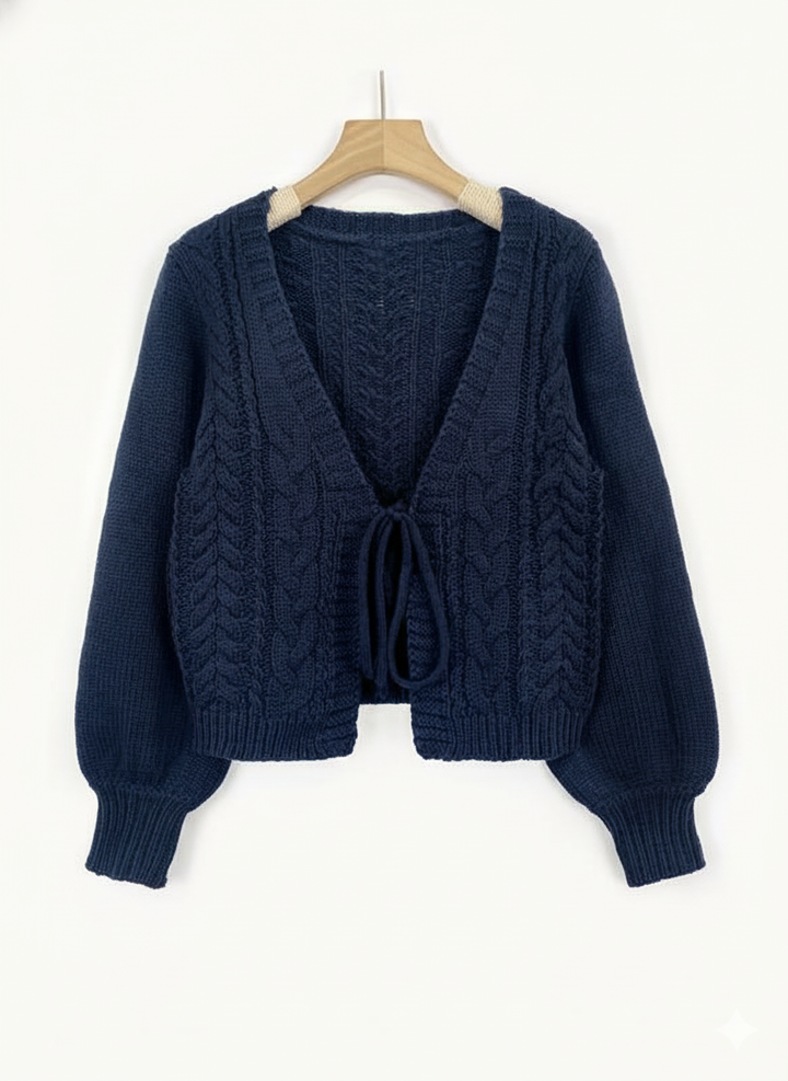 Alicia™ | Casual drop shoulder lange mouwen vest tie front V-hals knitwear