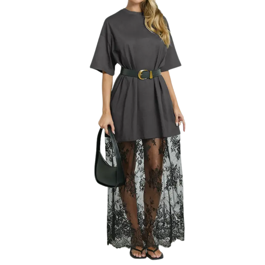 Frannie™ | Lace hem drop shoulder maxi jurk