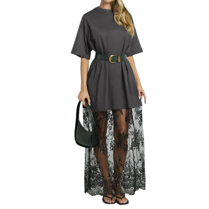 Frannie™ | Lace hem drop shoulder maxi jurk