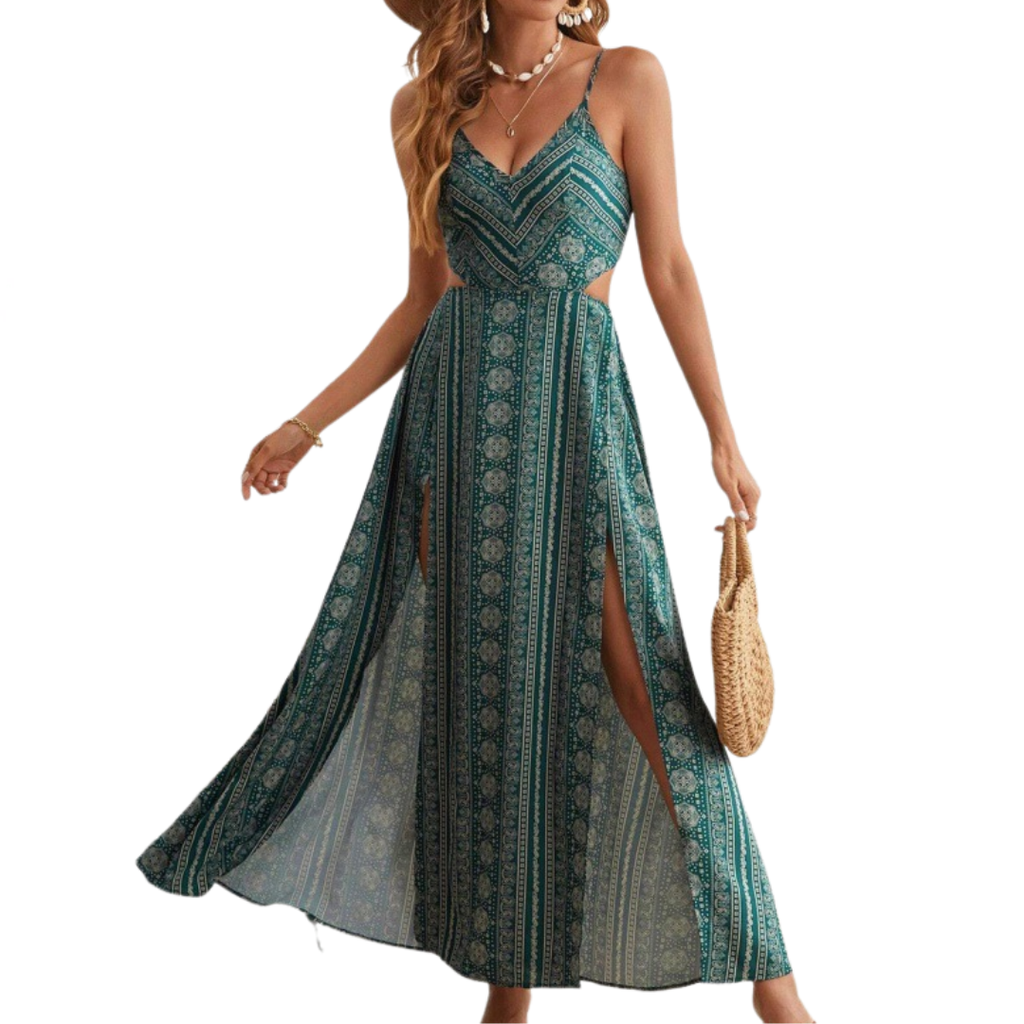 Zara™ | Boho print backless slit jurk
