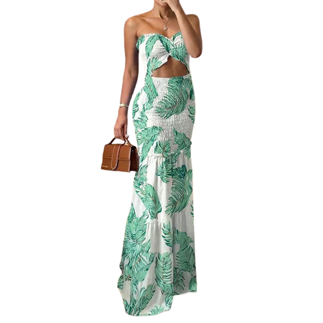Isolde™ | Tropical print halter maxi jurk