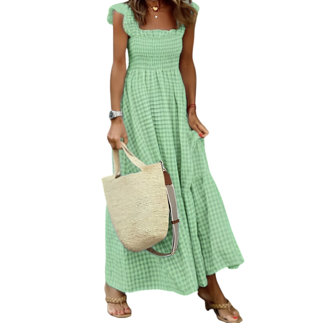 Ottoline™ | Retro plaid smocked flounce jurk