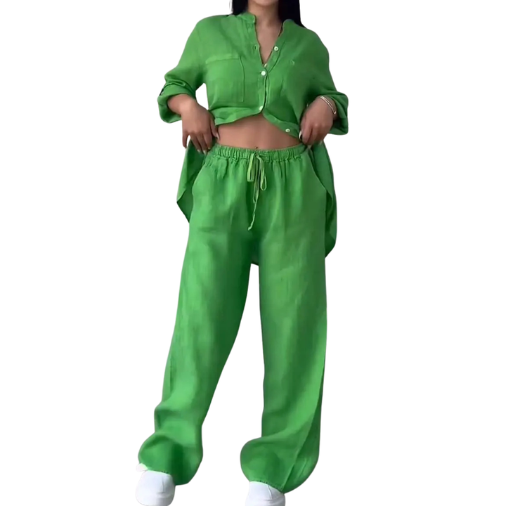 Halcyon™ | Relaxte linen shirt & wide-leg broek set