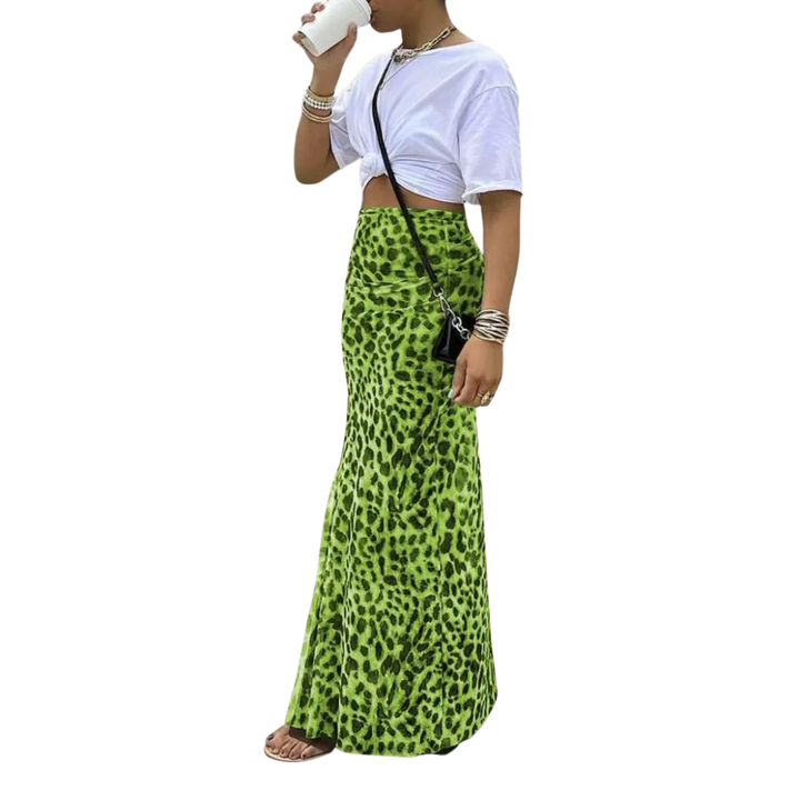 Thora™ | Wild leopard print fishtail midi rok