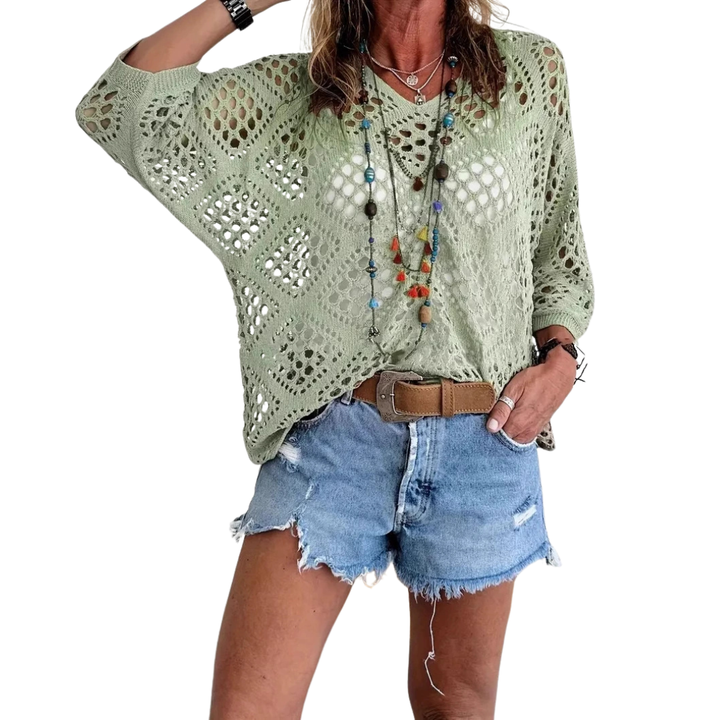 Willa™ | Boho diamond crochet batwing top