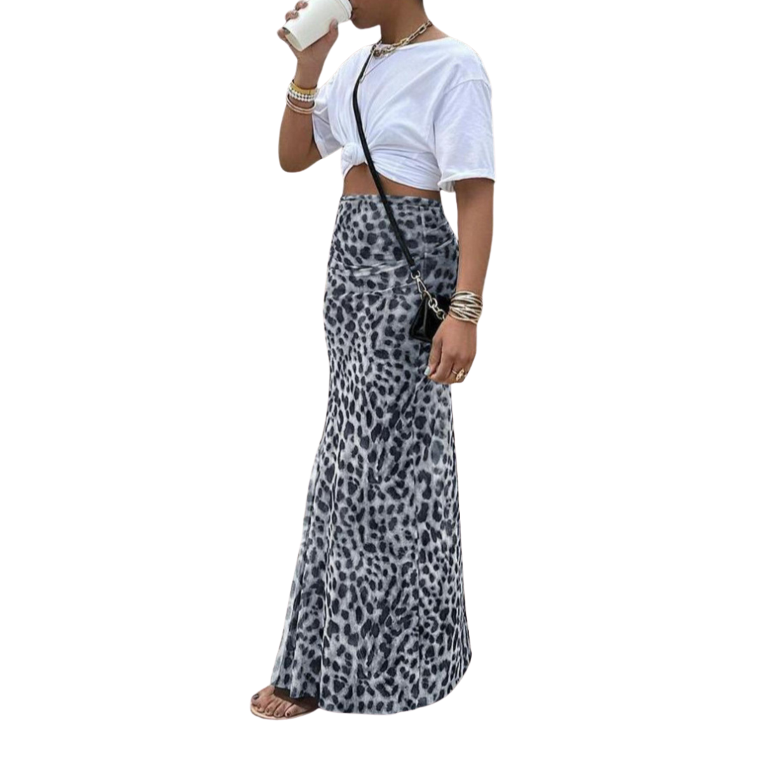 Thora™ | Wild leopard print fishtail midi rok