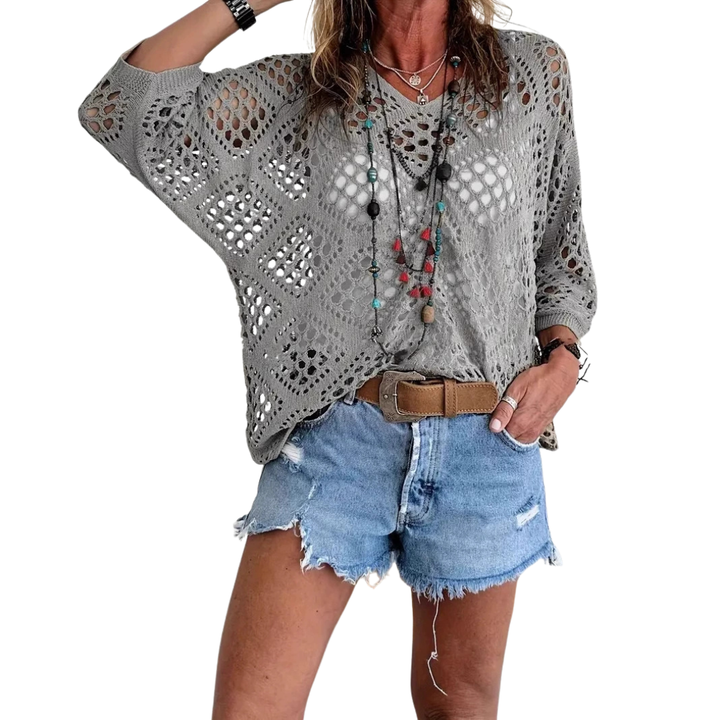 Willa™ | Boho diamond crochet batwing top