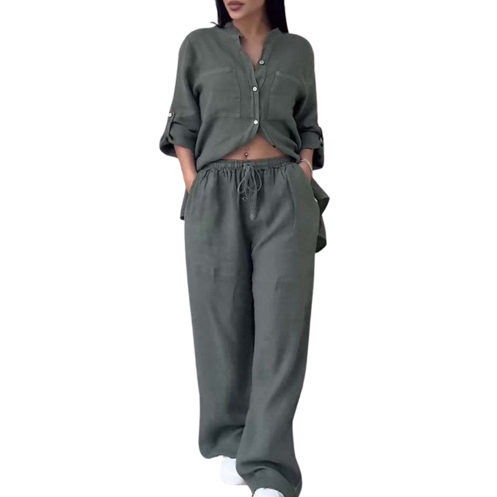 Halcyon™ | Relaxte linen shirt & wide-leg broek set