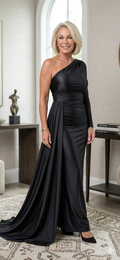 Elanora | Luxury black draped maxi jurk
