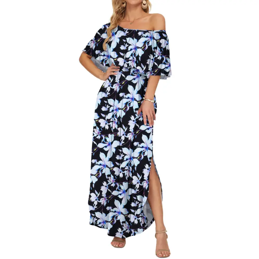 Florentine™ | Bloemen off-shoulder ruffle maxi jurk