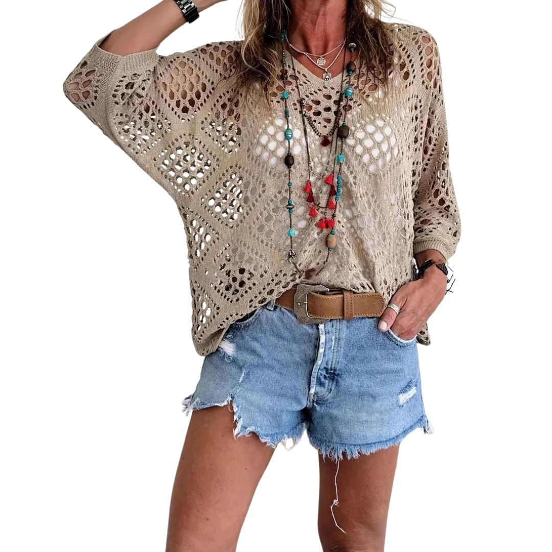 Willa™ | Boho diamond crochet batwing top