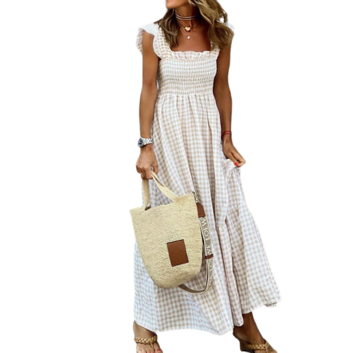 Corinna™ | Patchwork plaid flared midi jurk
