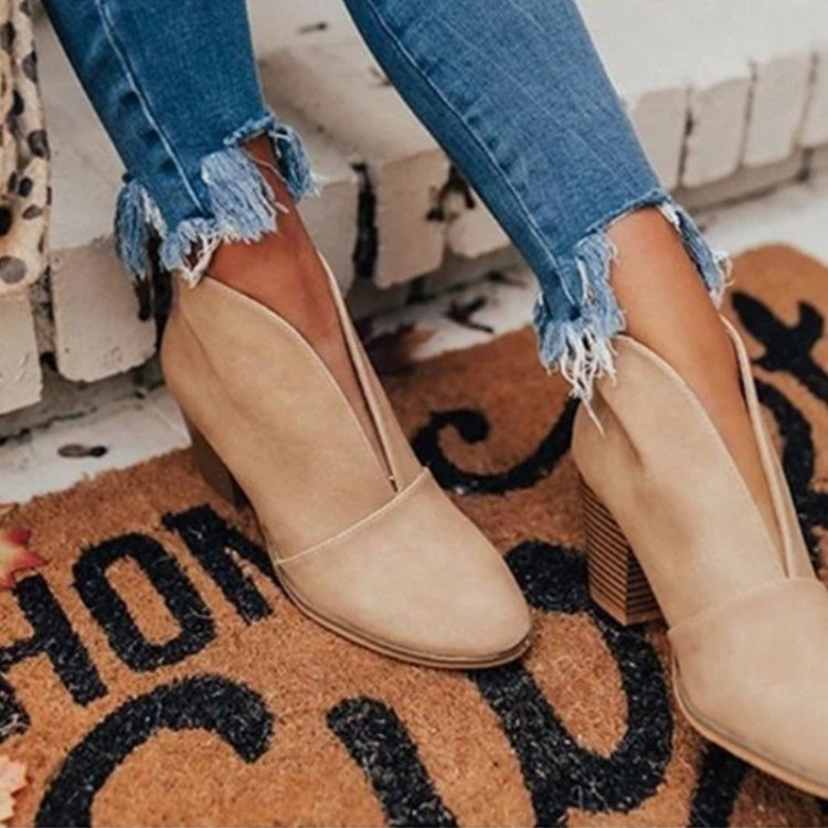 Dames enkellaarsjes - Almond Toe - Chunky Stacked Heel - Slip-On Casual Wear