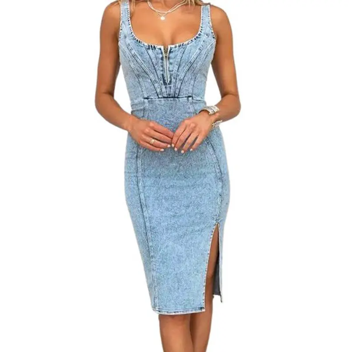 Roxy™ | Distressed denim midi jurk