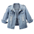 Frankie™ | Distressed cropped washed denim jas