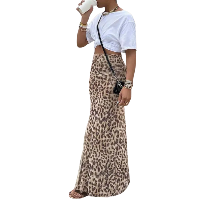 Thora™ | Wild leopard print fishtail midi rok