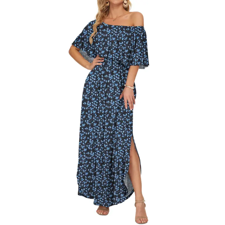 Florentine™ | Bloemen off-shoulder ruffle maxi jurk
