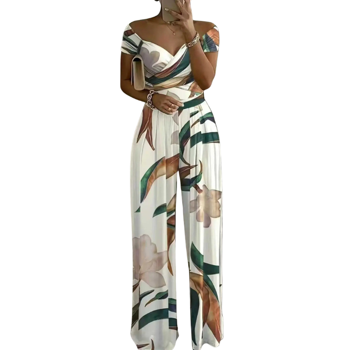 Chyna™ | Bloemen off shoulder wrap jumpsuit