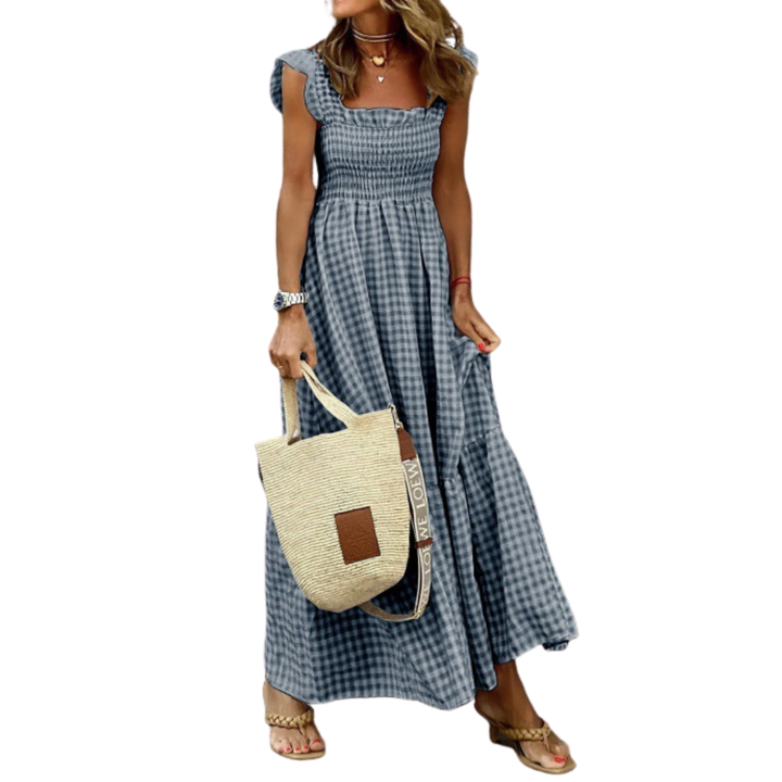 Ottoline™ | Retro plaid smocked flounce jurk