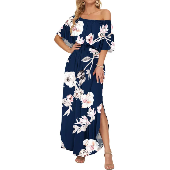 Florentine™ | Bloemen off-shoulder ruffle maxi jurk