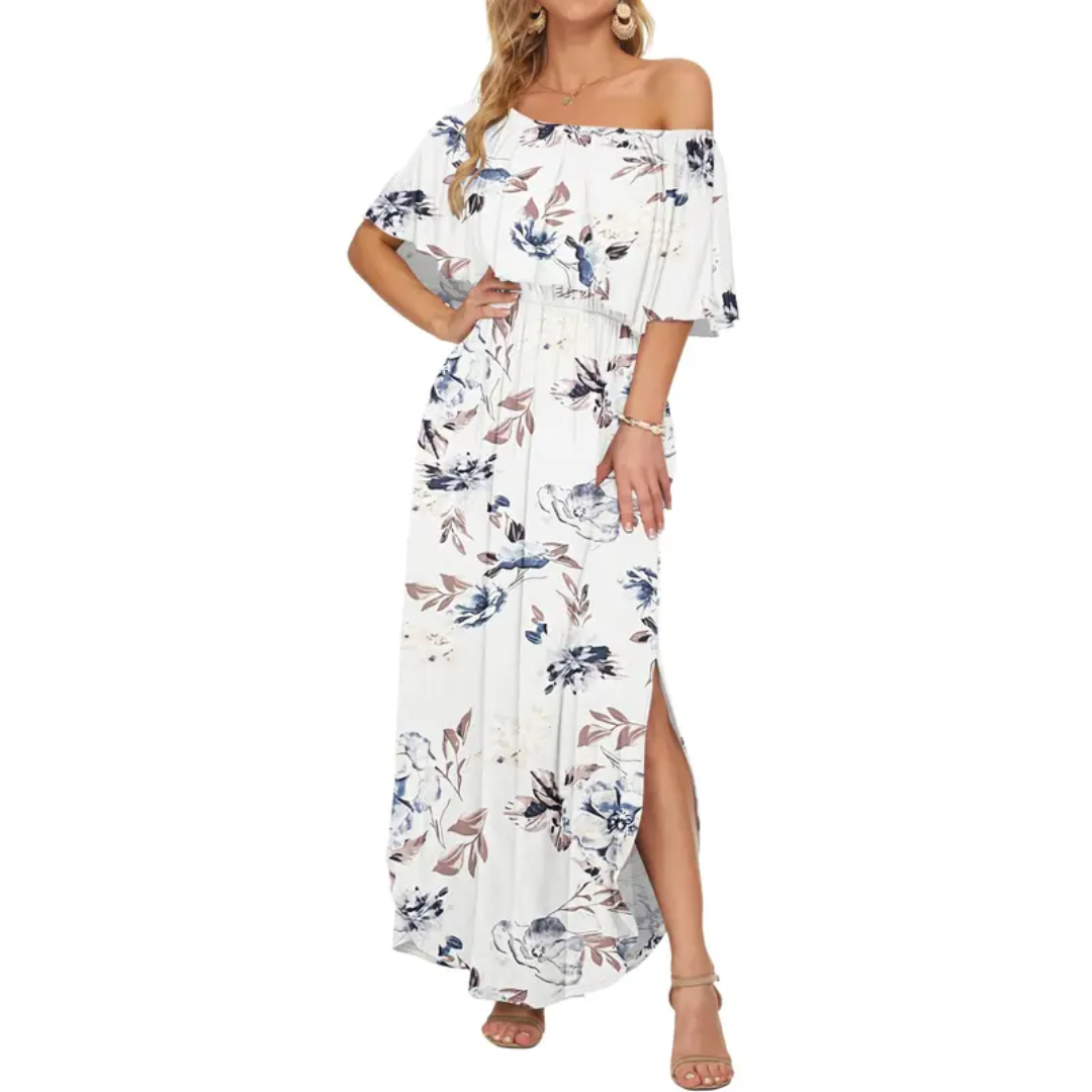 Florentine™ | Bloemen off-shoulder ruffle maxi jurk