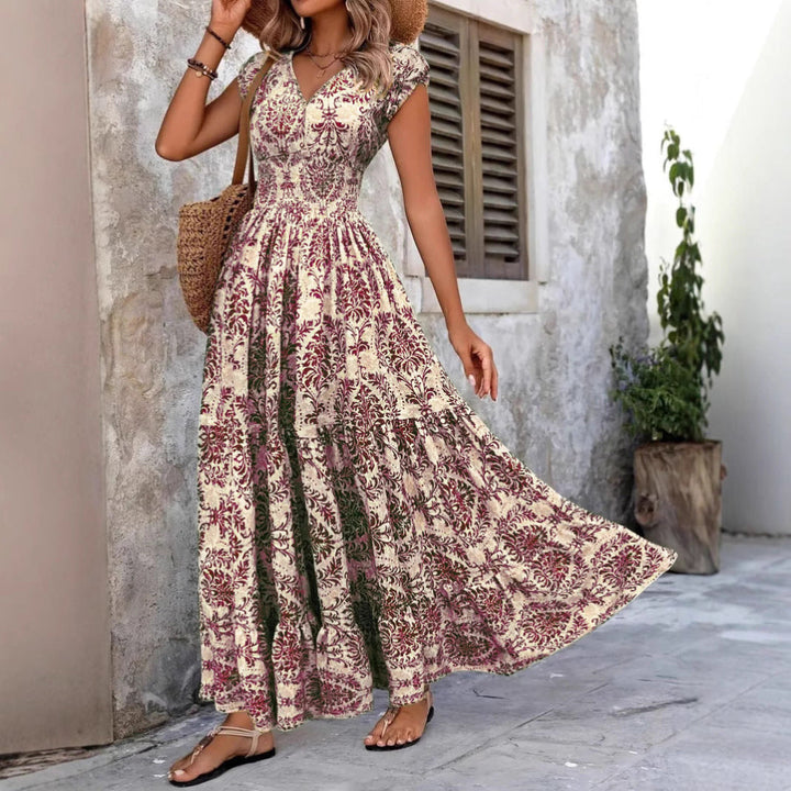 Sarki™ | Chique summer V-hals shirred boho jurk