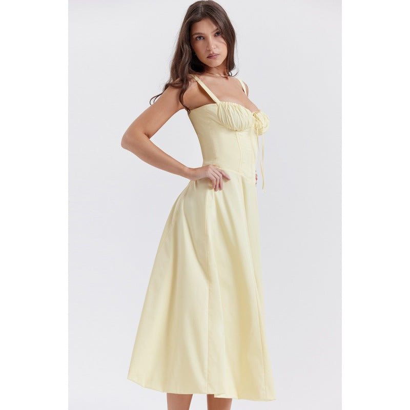 Oprah™ | Casual lace-up square neck midi jurk