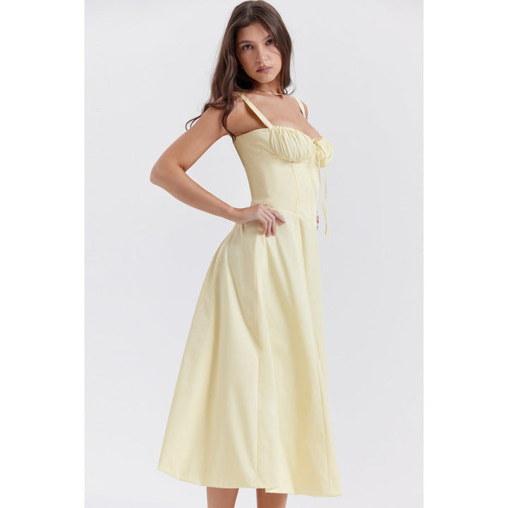 Oprah™ | Casual lace-up square neck midi jurk