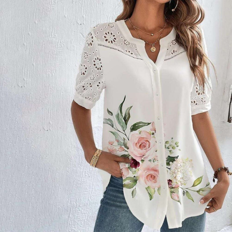Annelise™ | Casual lace met print blouse