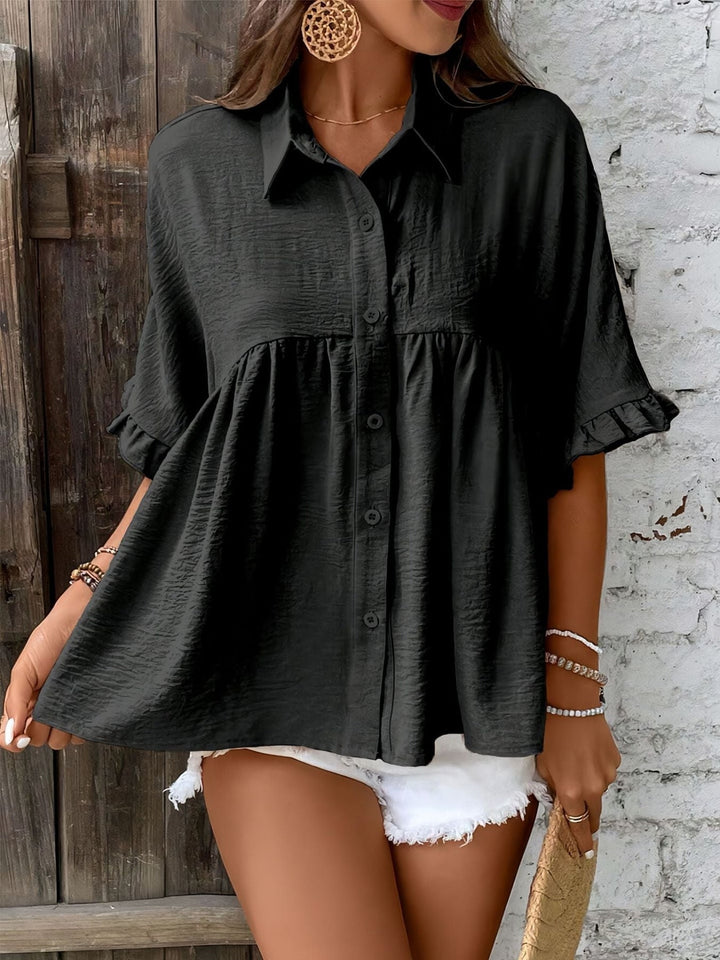 Ellasa™ | Casual plus size ruffle button-front blouse