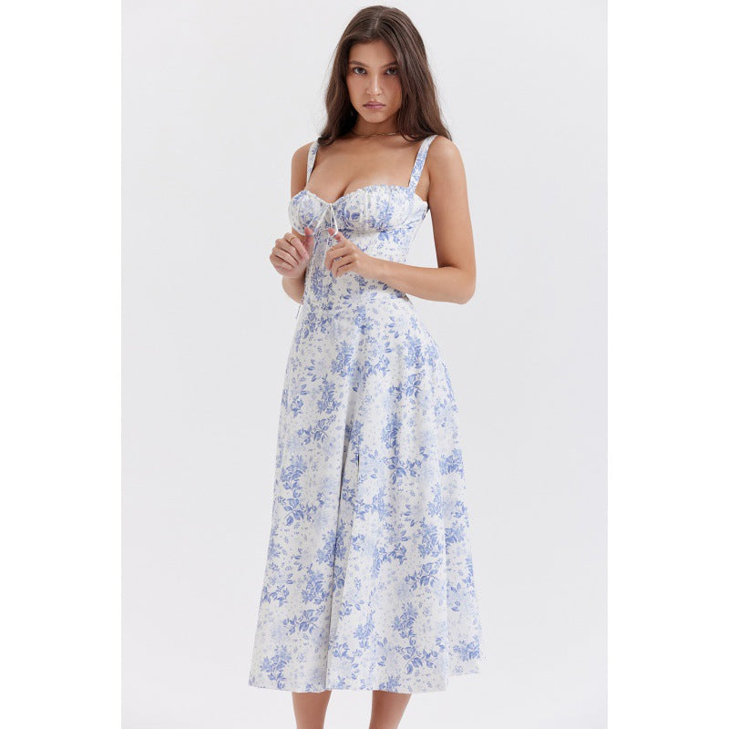 Oprah™ | Casual lace-up square neck midi jurk