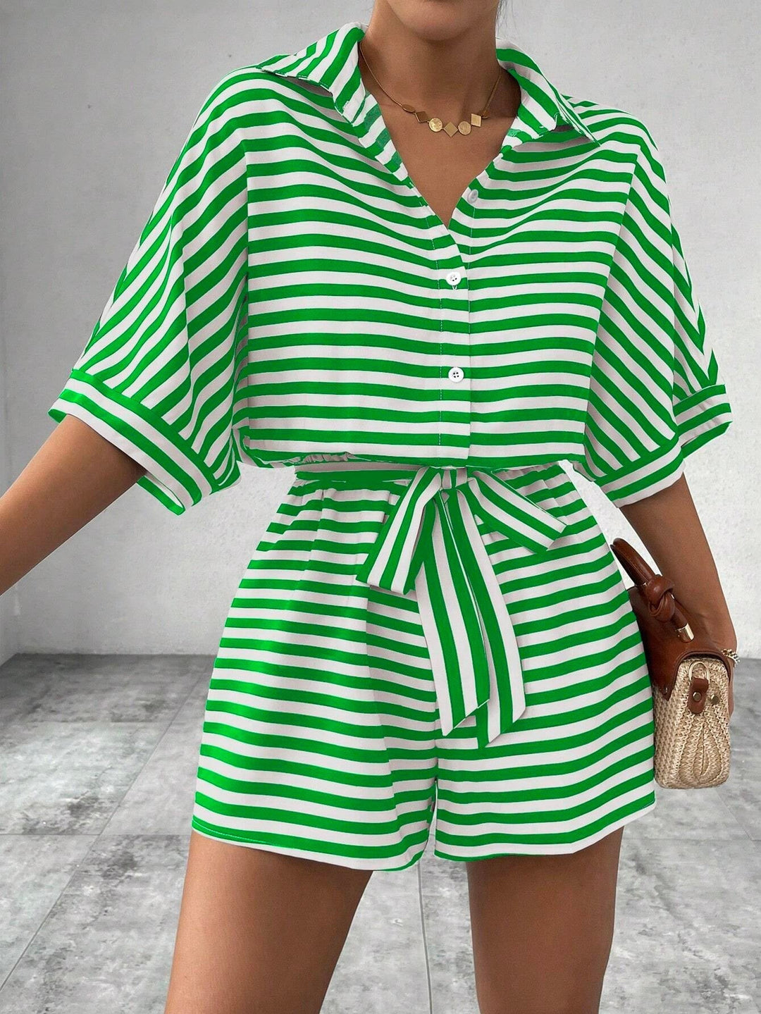 Candida™ | Casual gestreepte tie-front summer playsuit