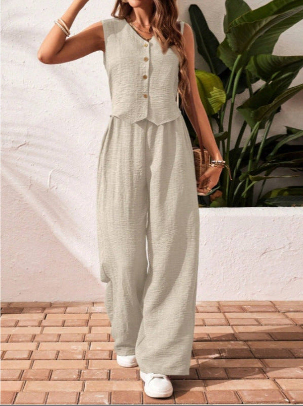 Charissa™ | Elegante zonder mouwen top met V-hals and broek set