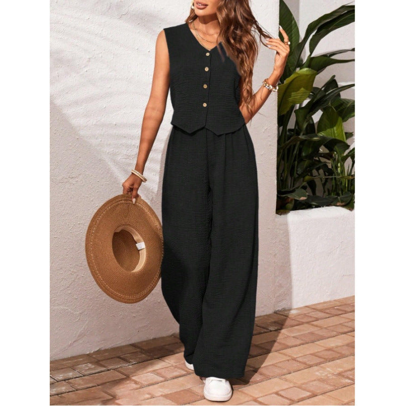 Charissa™ | Elegante zonder mouwen top met V-hals and broek set