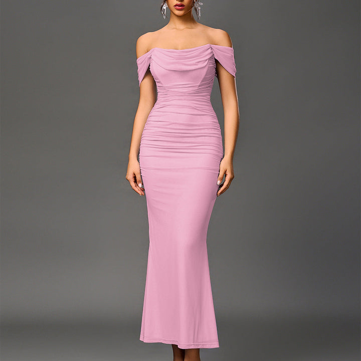 Valentini™ | Chique off-shoulder ruched mermaid avondjurk