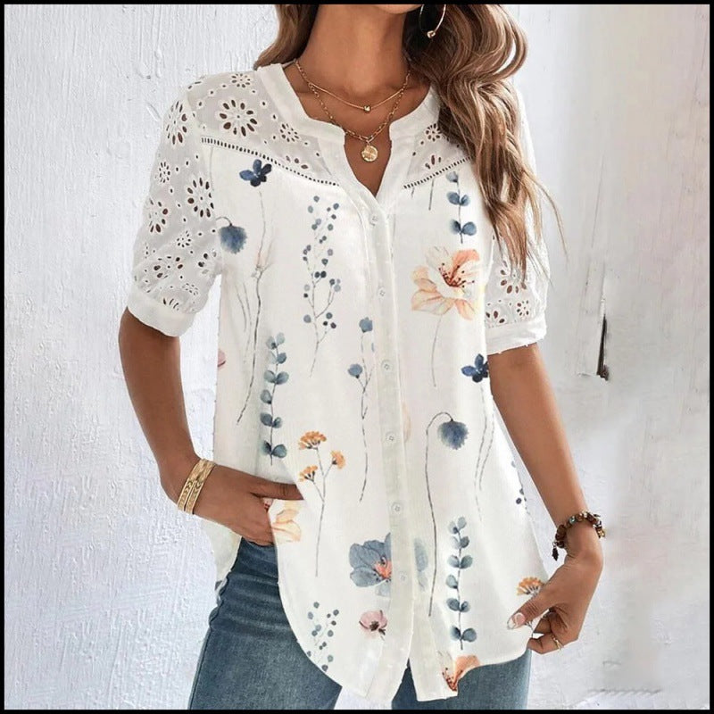 Annelise™ | Casual lace met print blouse