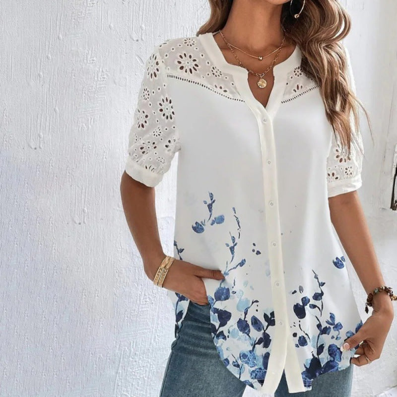 Annelise™ | Casual lace met print blouse