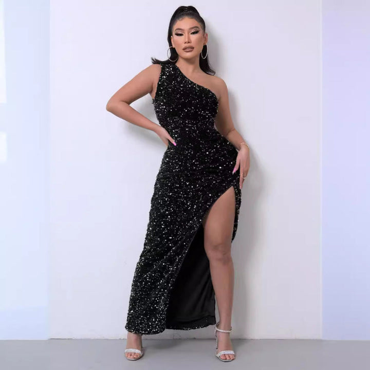 Brayleigh™ | Glamour one-shoulder sequin jurk