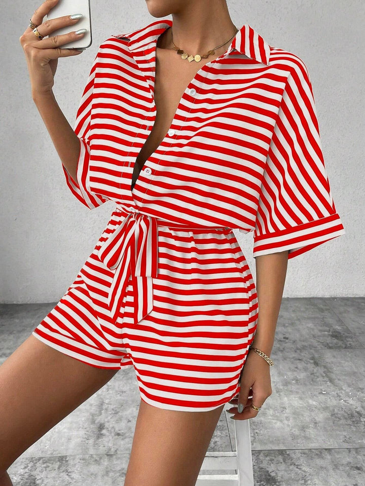 Candida™ | Casual gestreepte tie-front summer playsuit