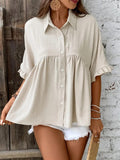 Ellasa™ | Casual plus size ruffle button-front blouse