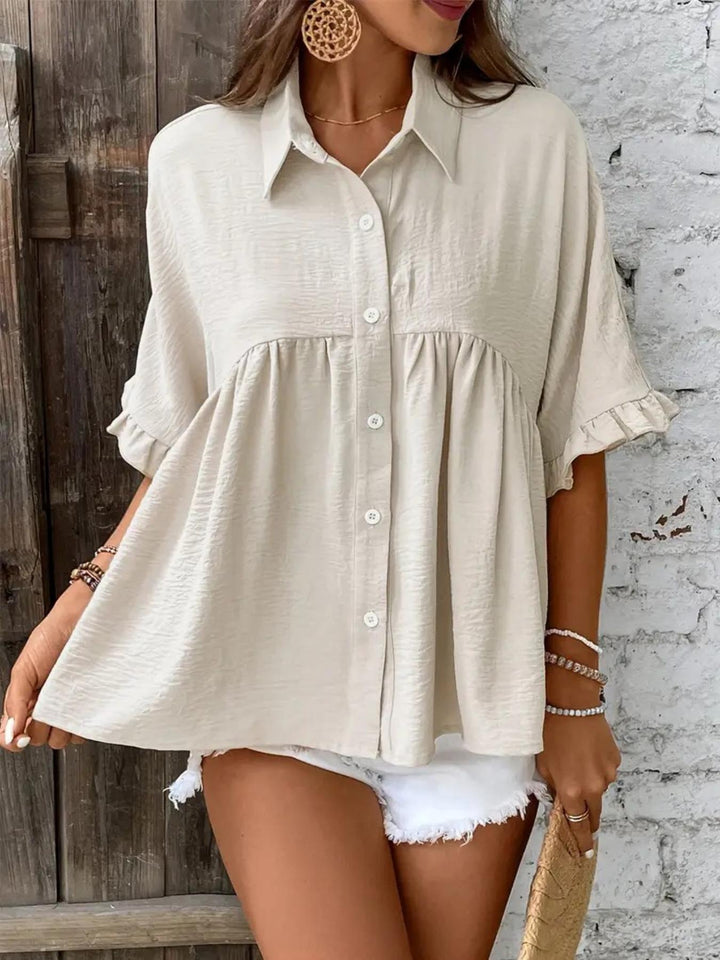 Ellasa™ | Casual plus size ruffle button-front blouse