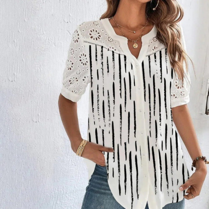 Annelise™ | Casual lace met print blouse